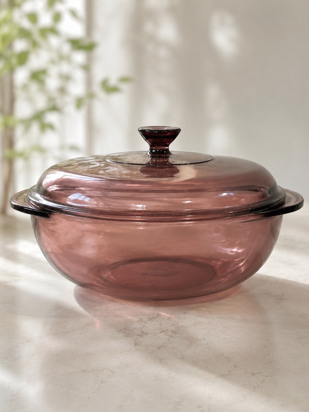 Pyrex 2 Qt Casserole Dish 024 w Lid Cranberry Purple Vintage Glass Made In USA